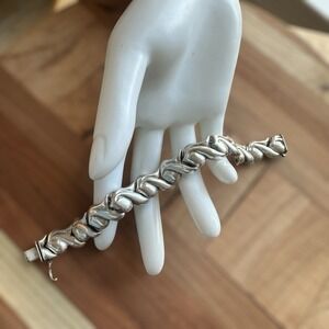 Vintage Italy Link Bracelet 7 Inch Modernist Floral Petal‎ 925 Sterling 19.0g